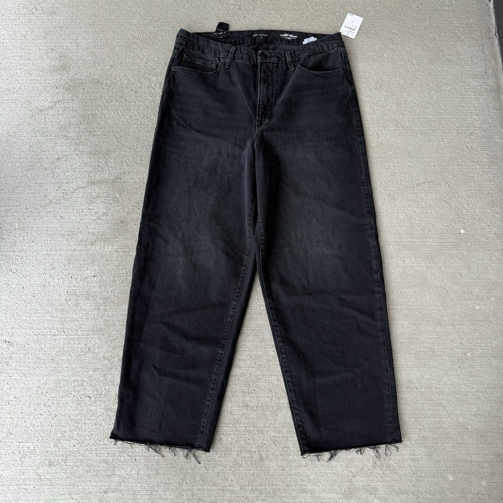 Good American Women's Good Boy Straight Cropped Jeans Black Size‎ 15 Frayed Hem
